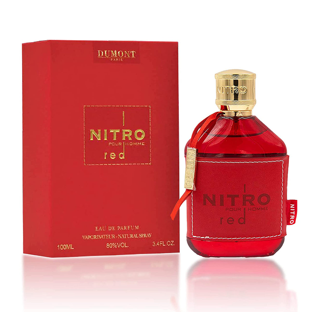 Dumont Nitro Red Eau De Parfum 100ml front view with striking red bottle