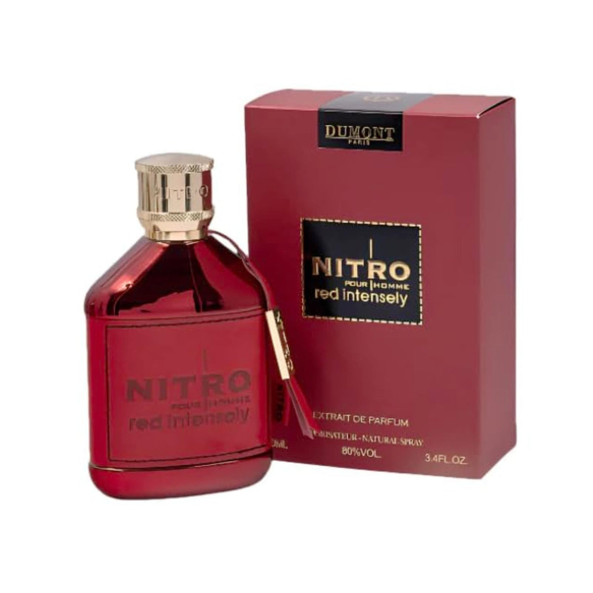 Dumont Nitro Red Extrait De Parfum 3.4 Fl Oz front view with red bottle