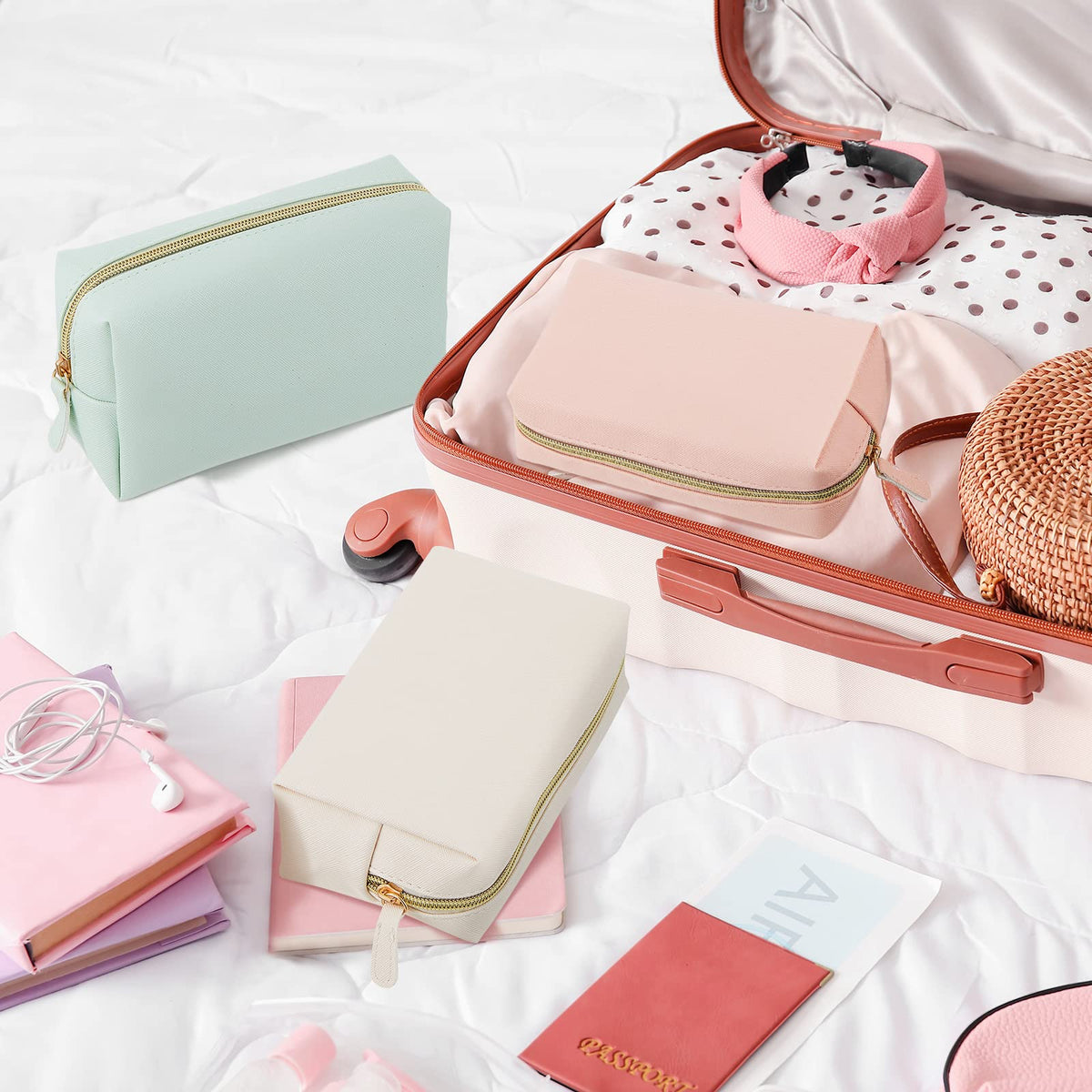 Dunzy makeup bag set with toiletries for travel