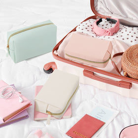 Dunzy makeup bag set with toiletries for travel