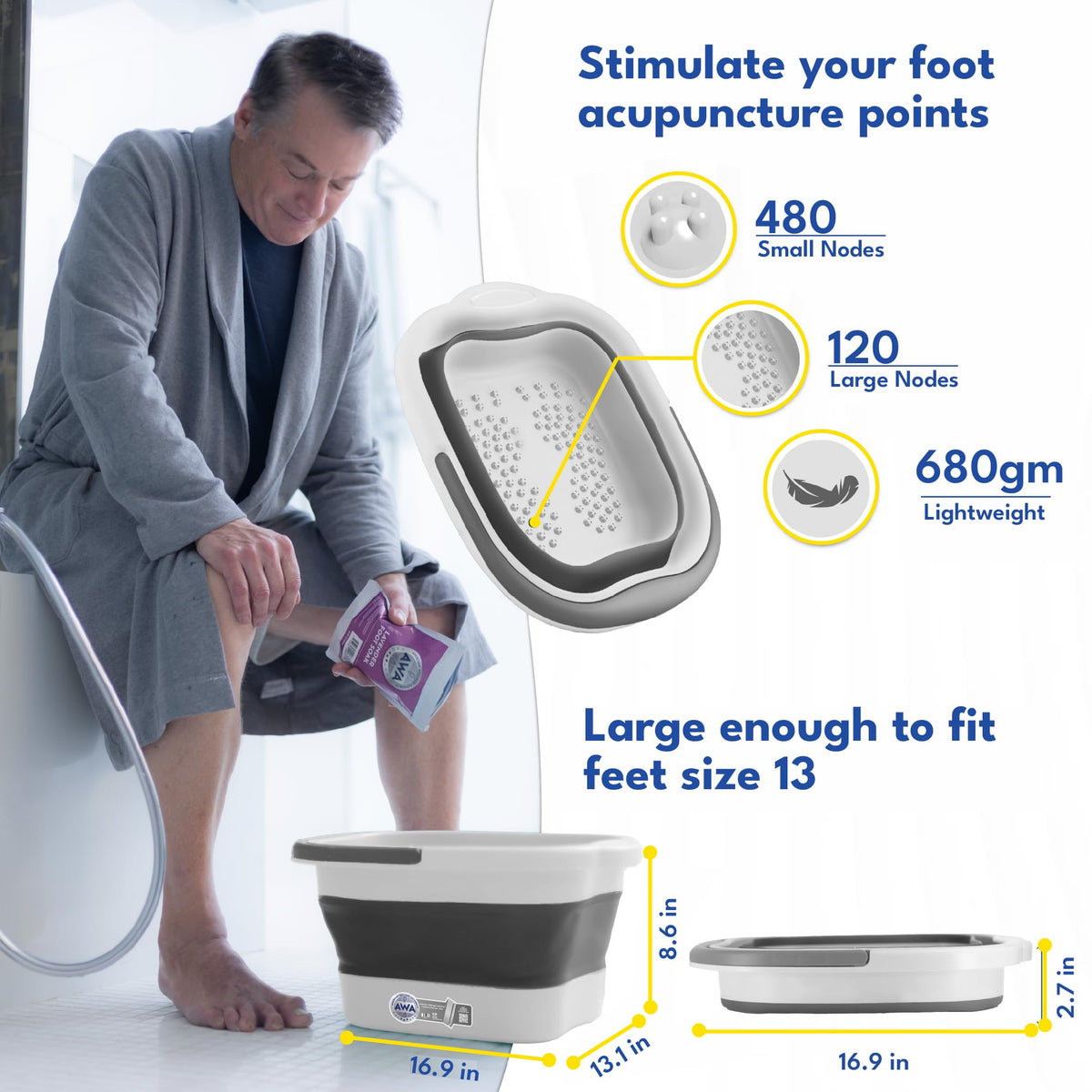 Durable foot soak tub shown filled with warm water