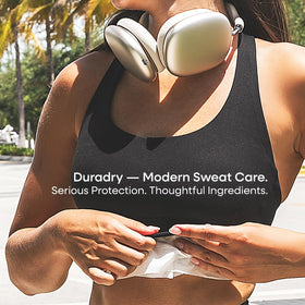 Duradry Sweat Control Body Wipes displayed with personal care items