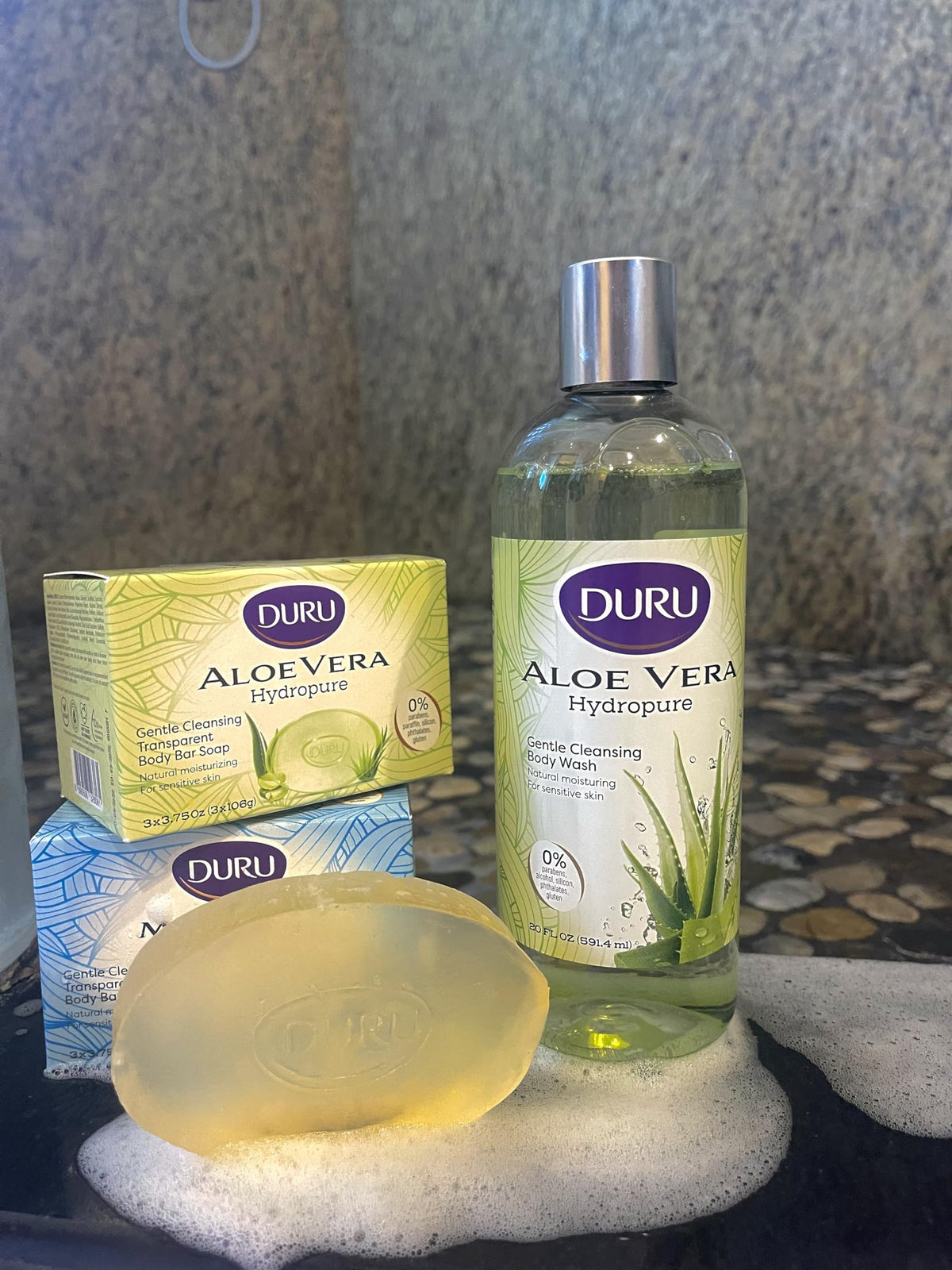 Duru Aloe Vera Glycerin Bar Soap displayed on a shelf