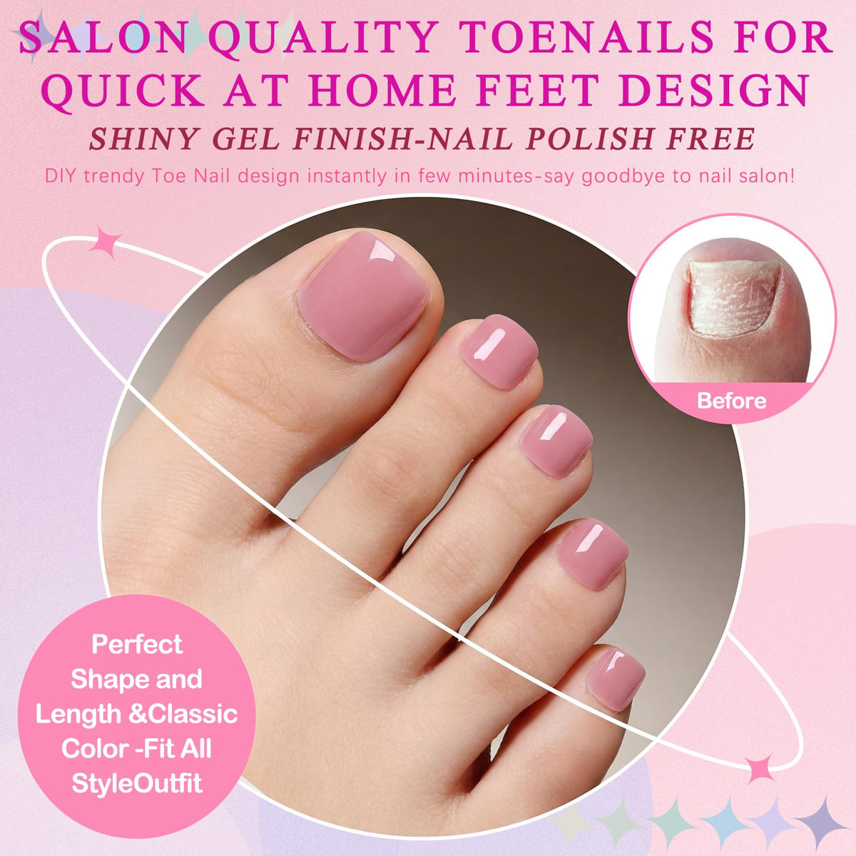 Dusty Rose press on toenails in storage case