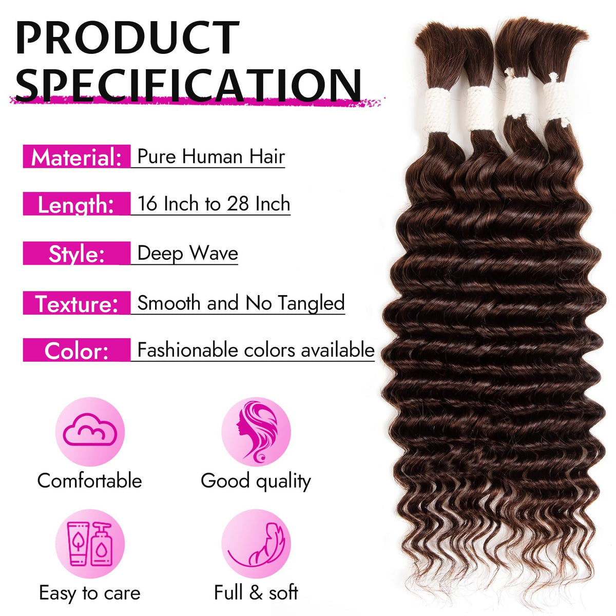 DUZIKAI Human Hair Braiding Hair Deep Wave 14 Inch close-up