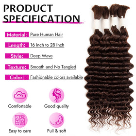 DUZIKAI Human Hair Braiding Hair Deep Wave 14 Inch close-up