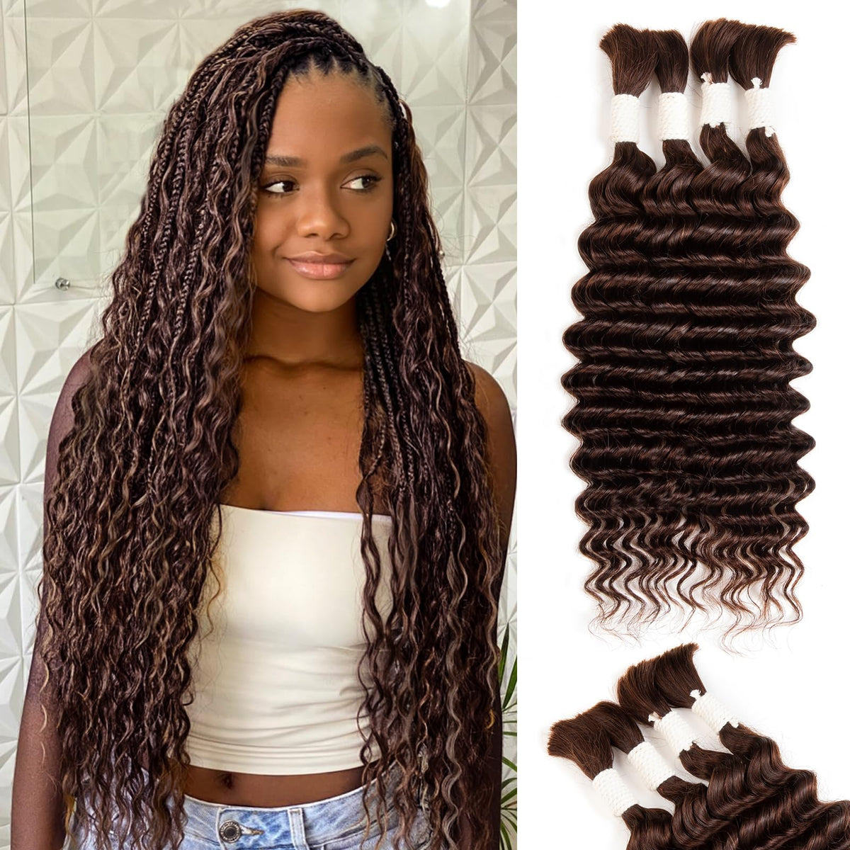 DUZIKAI Human Hair Braiding Hair Deep Wave 14 Inch front view