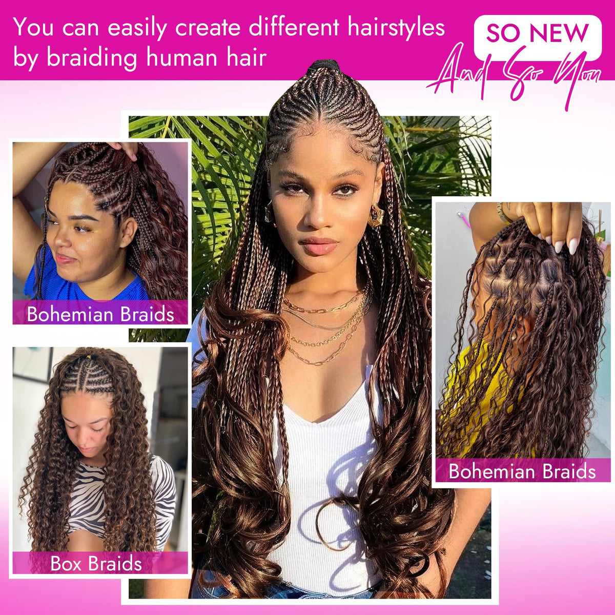 DUZIKAI Human Hair Braiding Hair Deep Wave 14 Inch styled braids