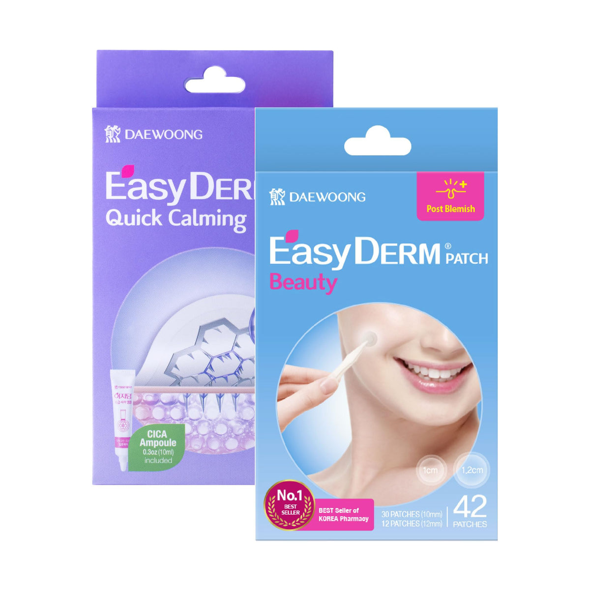DWEasyDerm Pimple Patch Duo packaging featuring 10 Micropoint and 42 Hydrocolloid patches