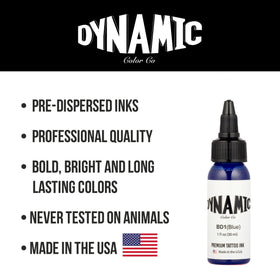 Dynamic Color Co Blue Tattoo Ink 1 oz on a tattoo workstation