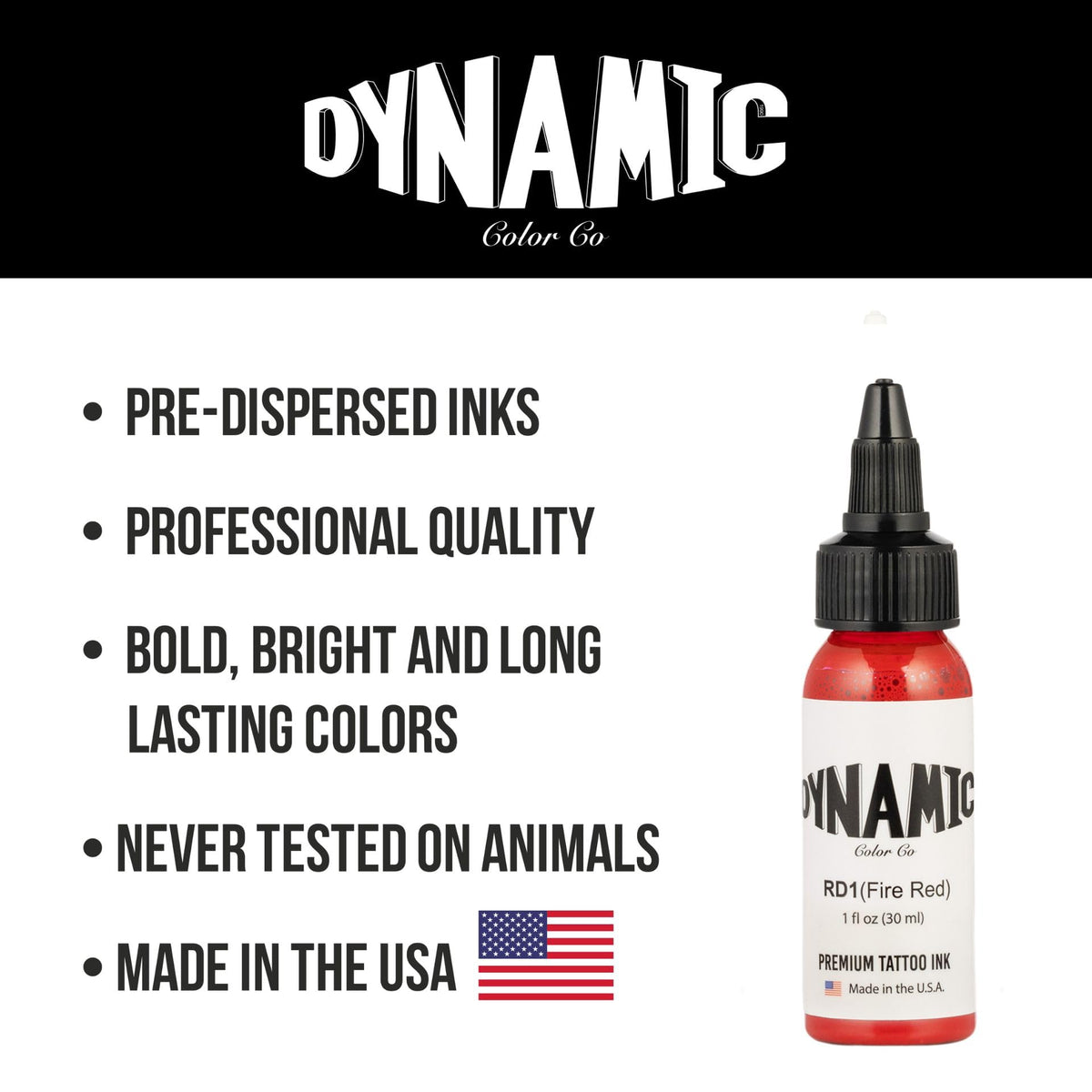 Dynamic Color Co Fire Red Tattoo Ink 1 oz on a tattoo artist's table