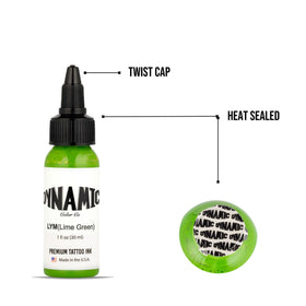 Dynamic Color Co Lime Green Tattoo Ink in tattoo studio setting