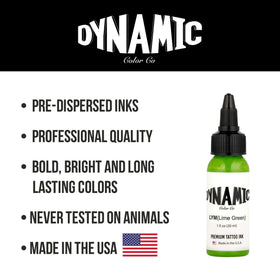 Dynamic Color Co Lime Green Tattoo Ink with needle and tattoo equipment