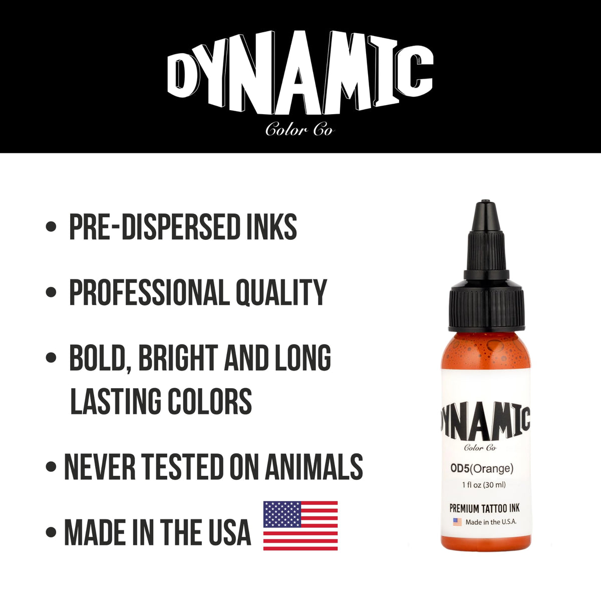 Dynamic Color Co Orange Tattoo Ink displaying lot number and sterilisation details