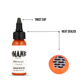 Dynamic Color Co Orange Tattoo Ink with needles and supplies