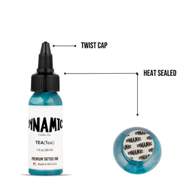 Dynamic Color Co Teal Tattoo Ink 1 oz in tattoo studio setting