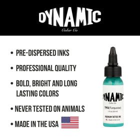 Dynamic Color Co Turquoise Tattoo Ink 1 oz in tattoo studio setting
