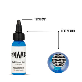 Dynamic Color Electric Blue Tattoo Ink 1 oz in tattoo studio setting