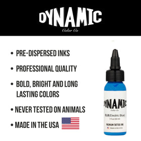 Dynamic Color Electric Blue Tattoo Ink 1 oz with needle and ink cap
