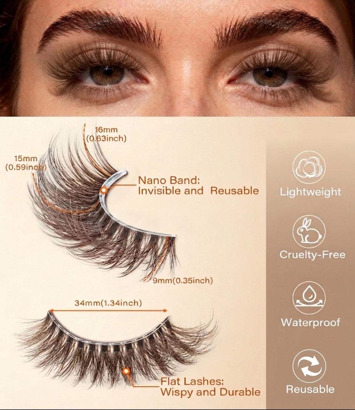 DYSILK Brown Fluffy Eyelashes side view showing band