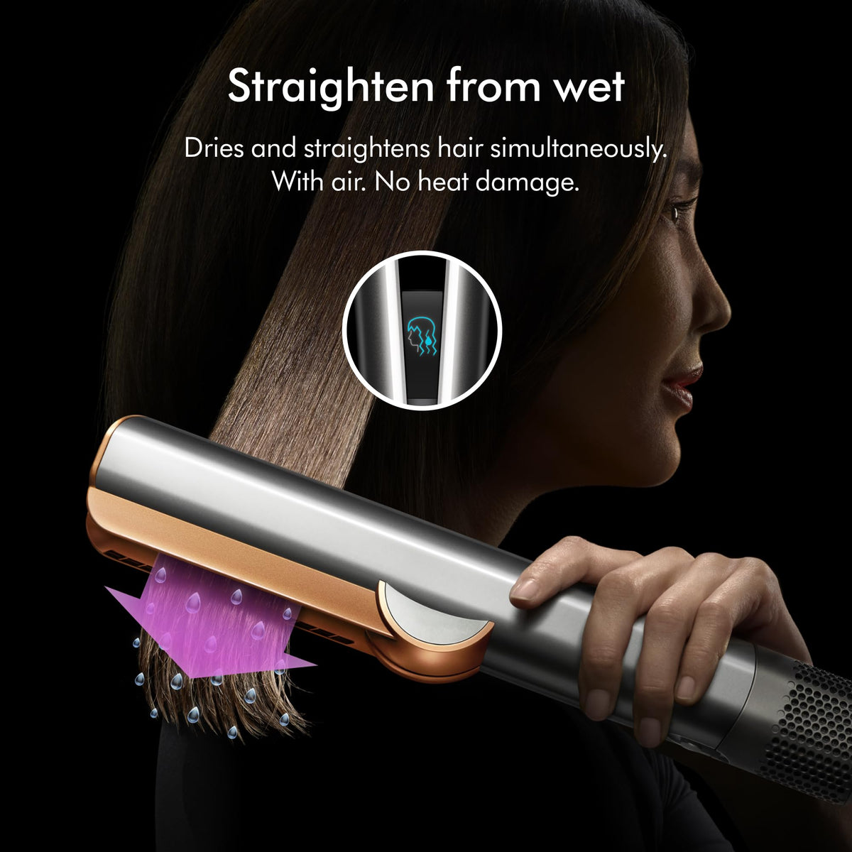 Dyson Airstrait™ Straightener with styling results on wet hair