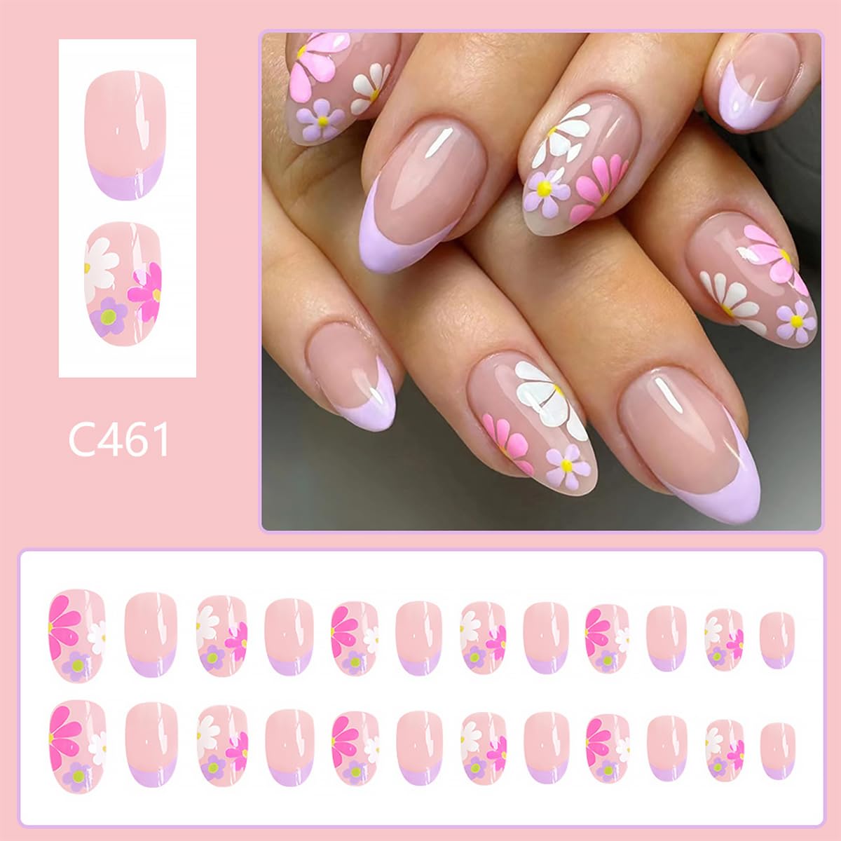 DZPGUONIZ 24Pcs Pink Press on Nails packaging with accessories