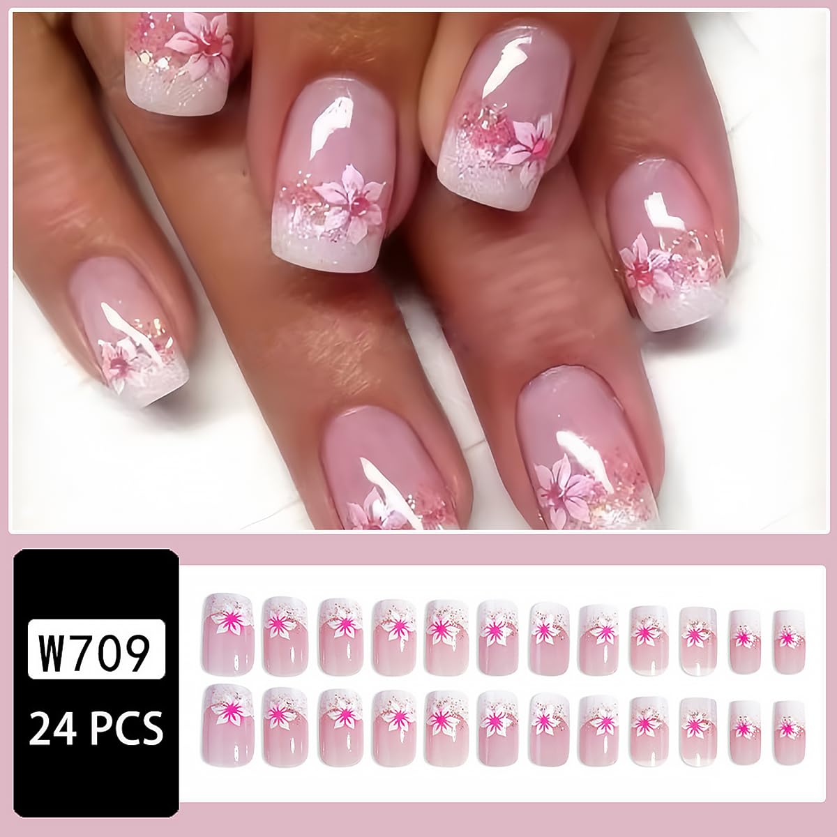 DZPGUONIZ 24Pcs short square fake nails packaging