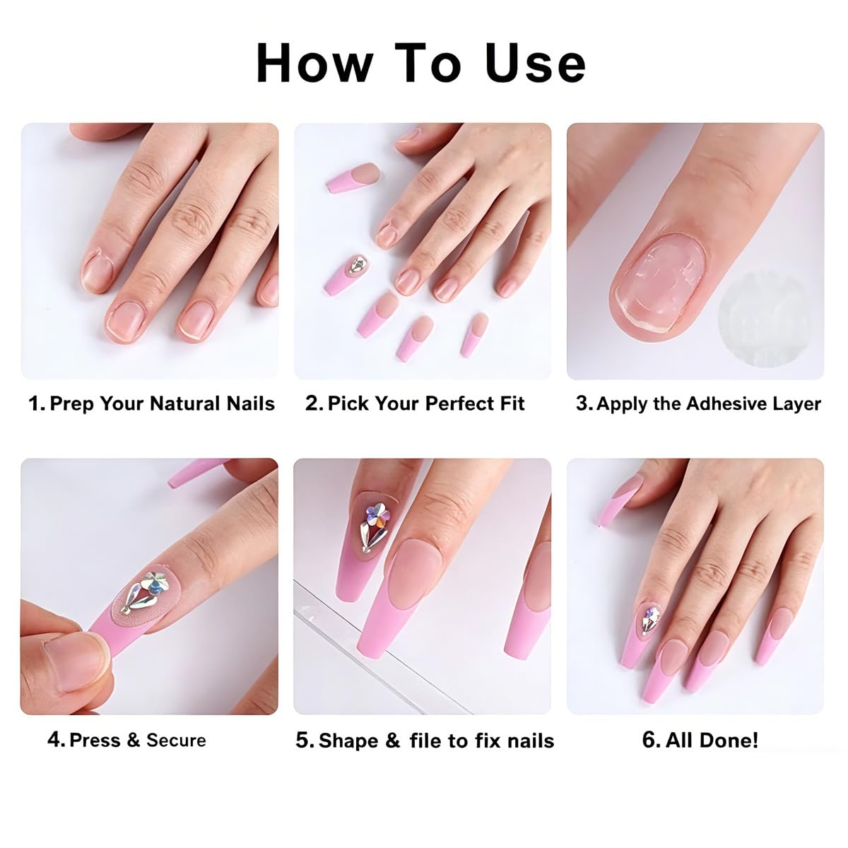 DZPGUONIZ press on nails displayed in various sizes