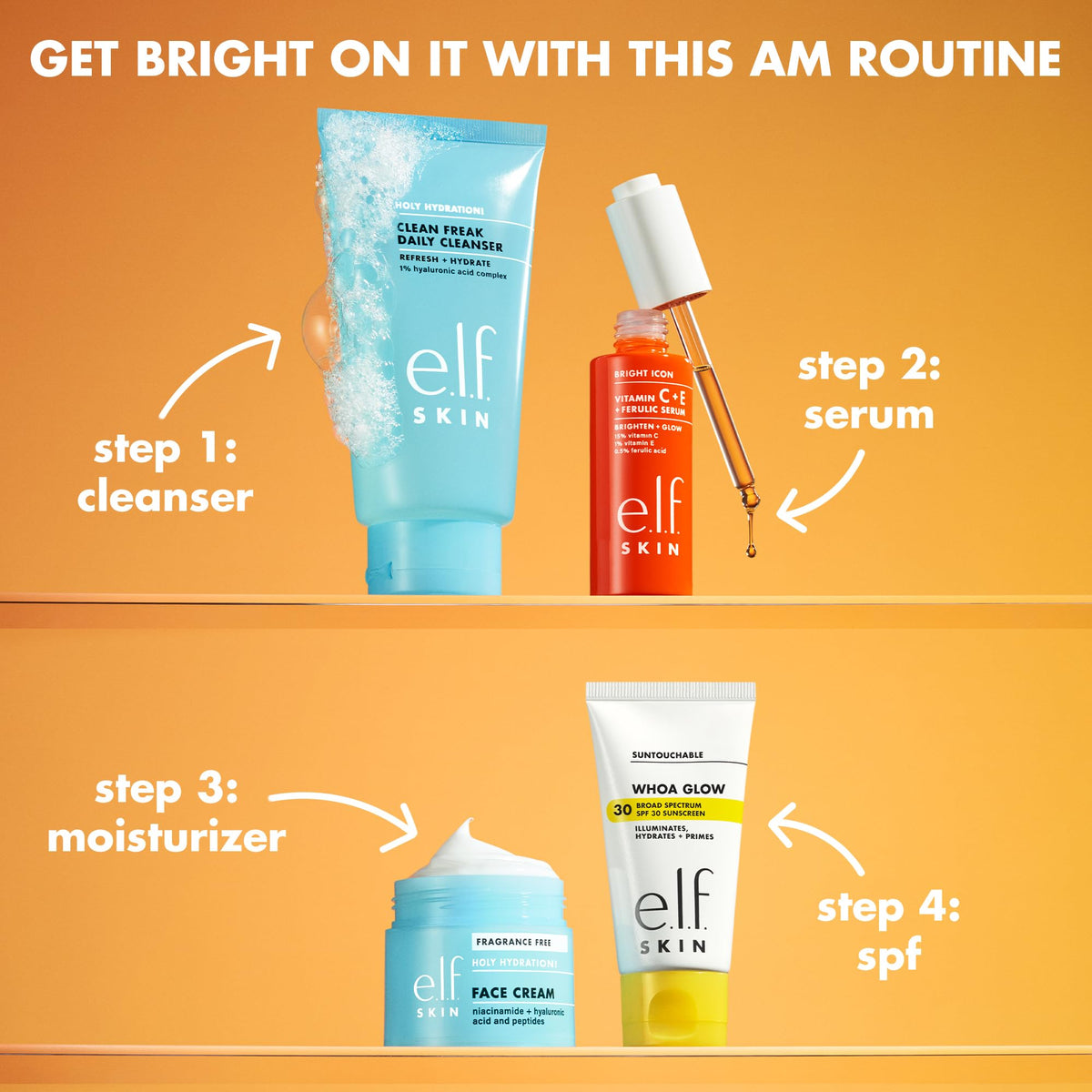 e.l.f. Bright Icon Vitamin C + E Serum application on skin