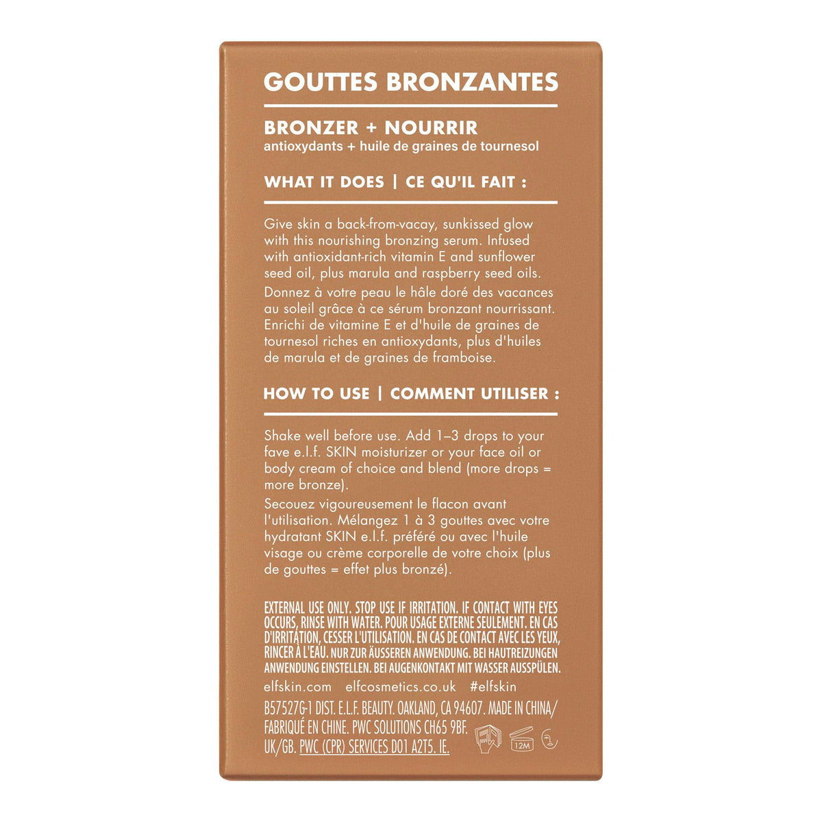 e.l.f. Bronzing Drops Fair Gold product ingredients list
