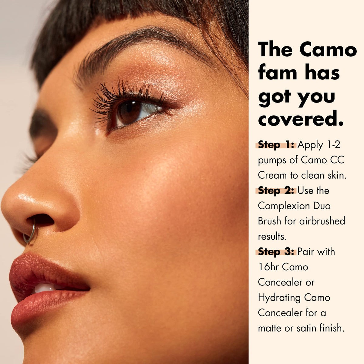 e.l.f. Camo CC Cream Medium 370 N application with brush