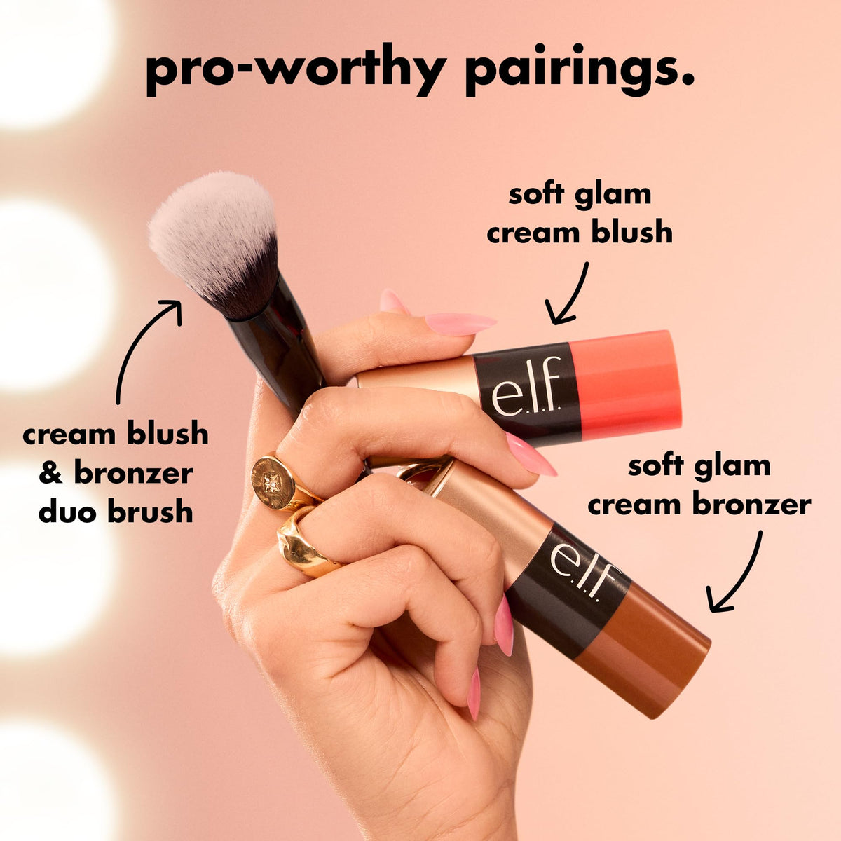 e.l.f. Cream Blush & Bronzer Duo Brush with blush and bronzer