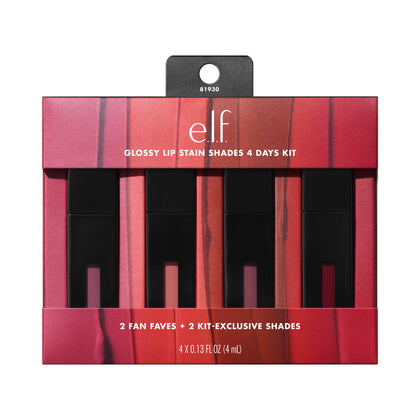 e.l.f. Glossy Lip Stain Shades 4 Days Kit front view with all shades