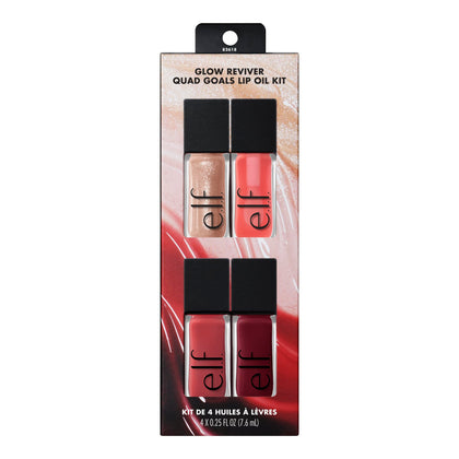 e.l.f. Glow Reviver Quad Goals Lip Oil Kit with four shades