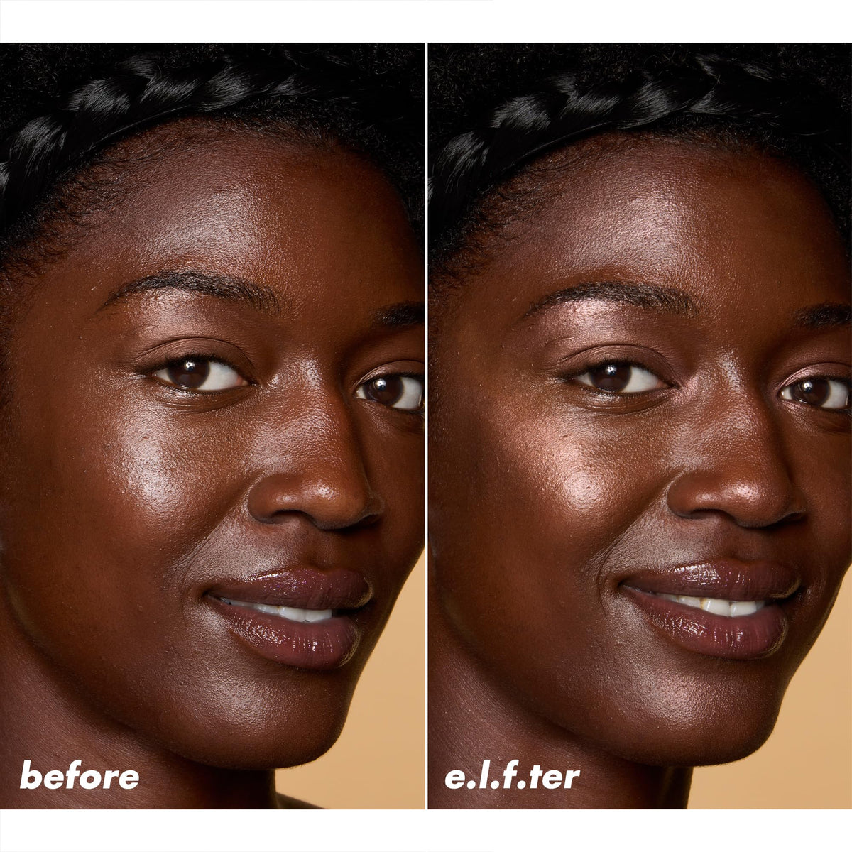 e.l.f. Halo Glow Silky Powder Highlighter in hand with brush
