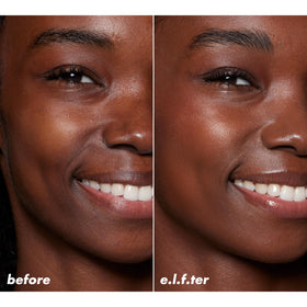 e.l.f. Halo Glow Skin Tint SPF 50 applied on model's face