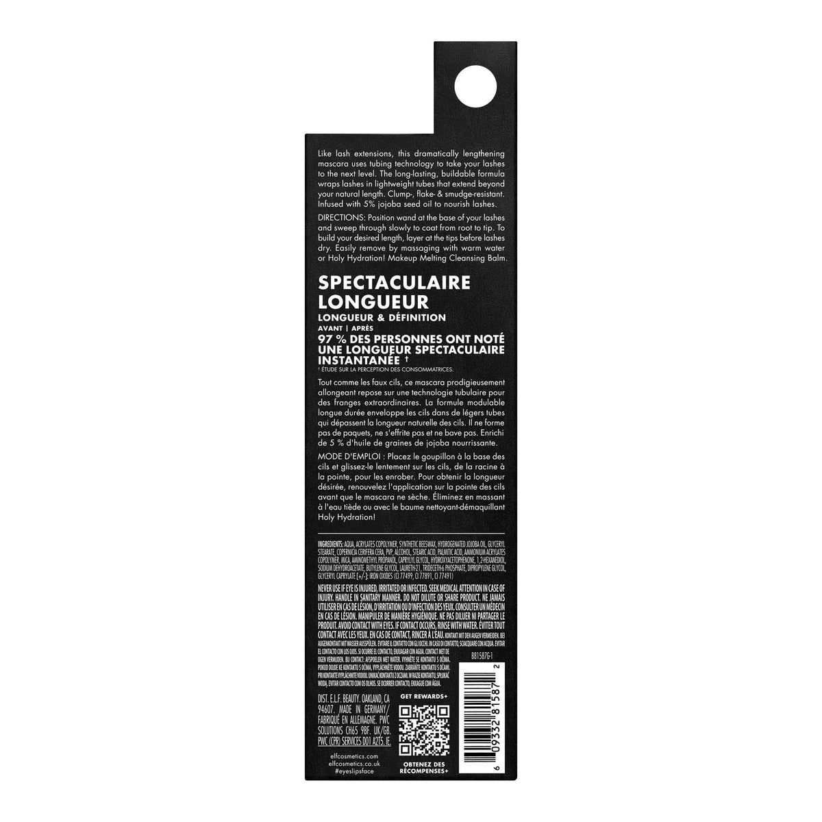 e.l.f. Lash XTNDR Mascara Soft Black with jojoba seed oil ingredients
