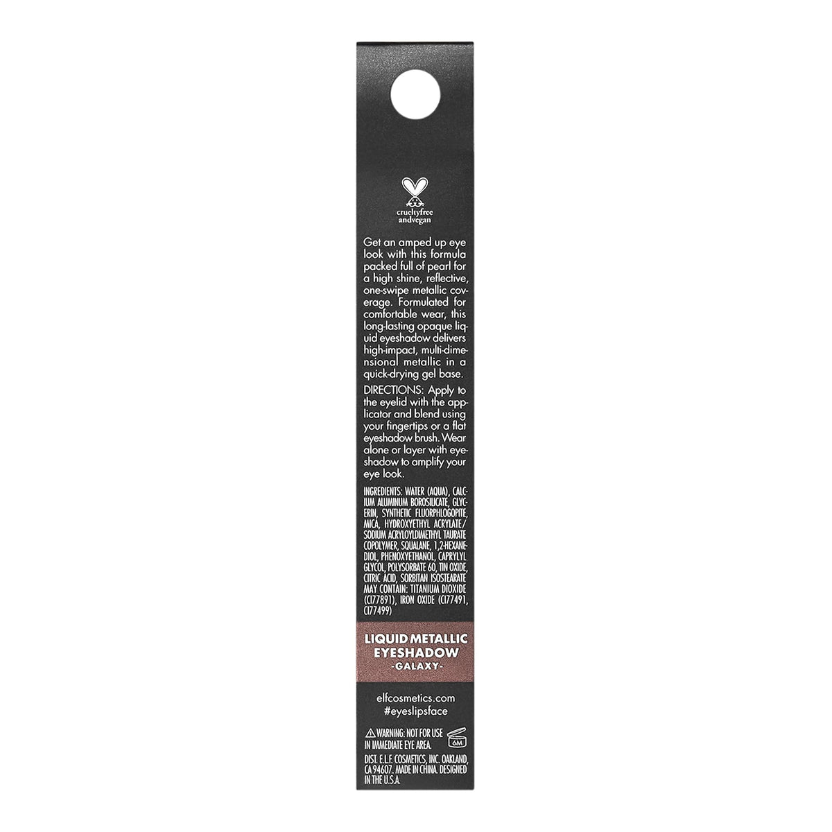 e.l.f. Liquid Metallic Eyeshadow Galaxy back view with ingredients