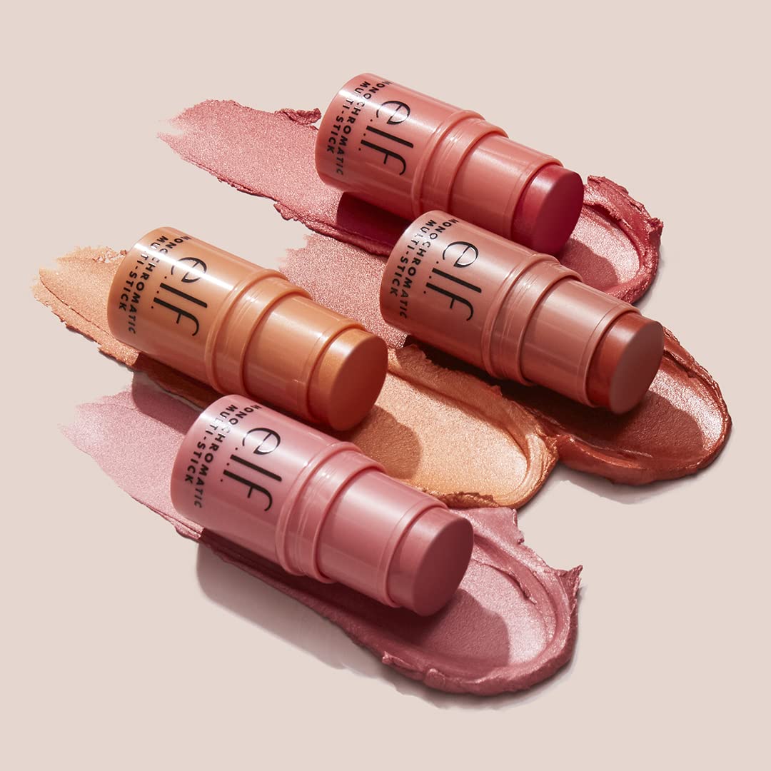 e.l.f. Monochromatic Multi Stick Dazzling Peony applied to cheeks