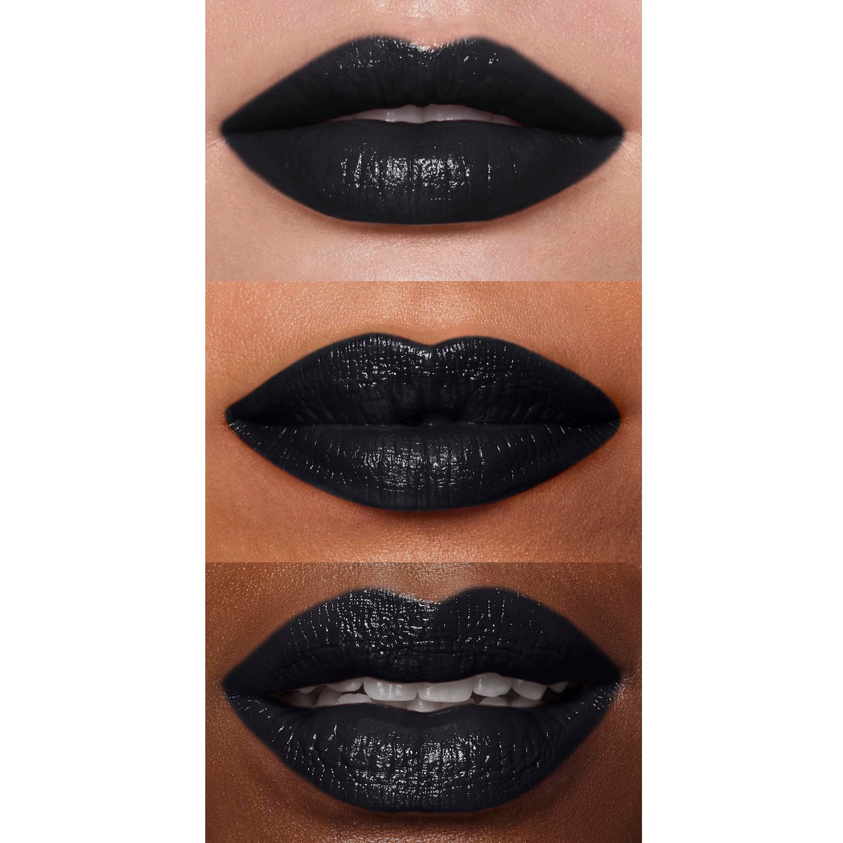 e.l.f. O Face Satin Lipstick applied on model's lips