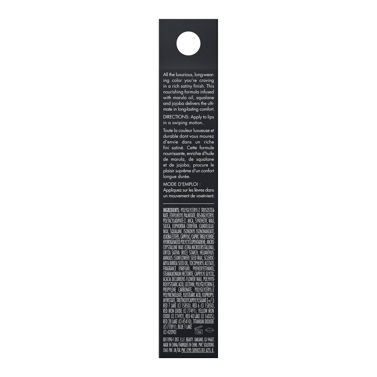 e.l.f. O Face Satin Lipstick with applicator on table