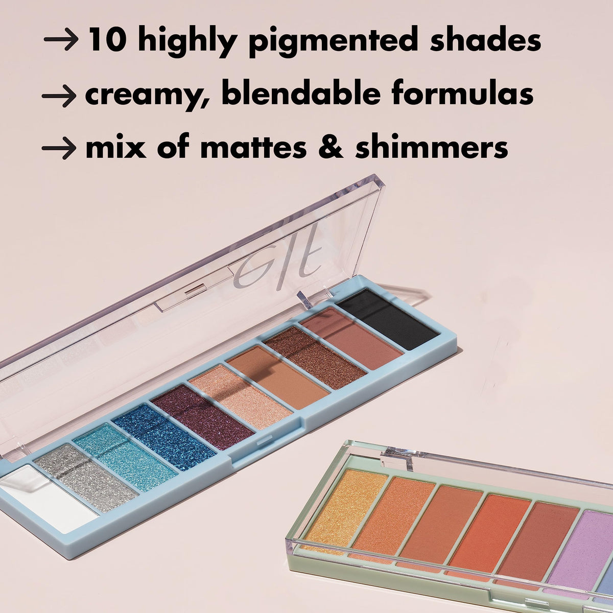 e.l.f. Perfect 10 Eyeshadow Palette in lifestyle setting with makeup brushes
