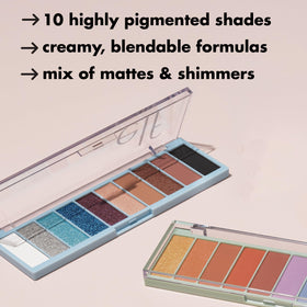 e.l.f. Perfect 10 Eyeshadow Palette in lifestyle setting with makeup brushes