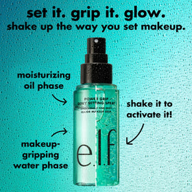 e.l.f. Power Grip Dewy Setting Spray lifestyle scene with makeup