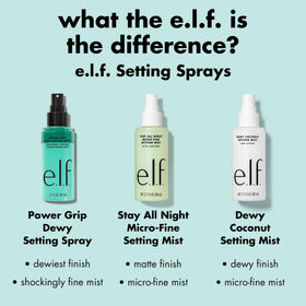 e.l.f. Power Grip Dewy Setting Spray with other beauty products