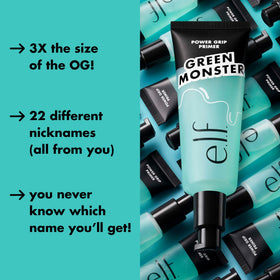 e.l.f. Power Grip Primer Jumbo 2.5 oz on makeup vanity