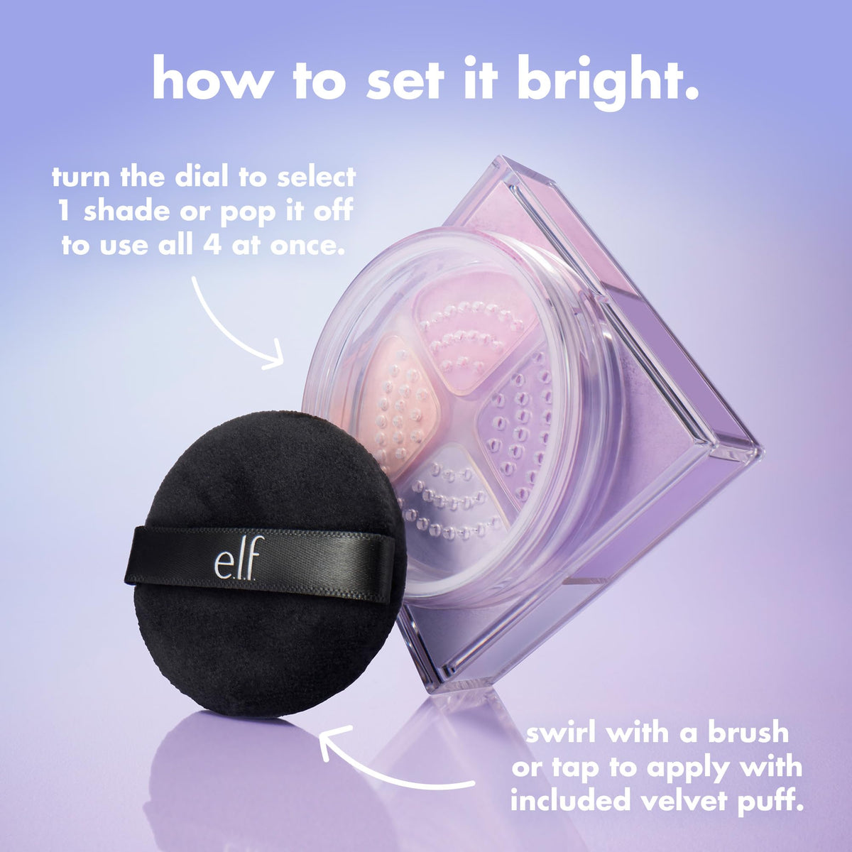 e.l.f. Set it Bright Powder Quad Fair side view with packaging