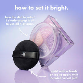 e.l.f. Set it Bright Powder Quad Fair side view with packaging
