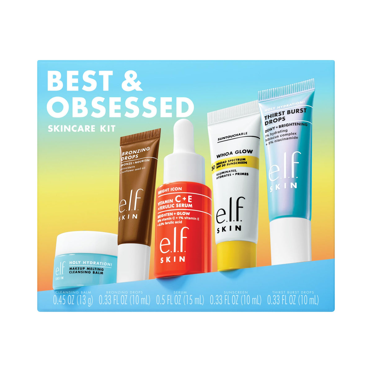 e.l.f. SKIN Best & Obsessed Skincare Kit front view with all products