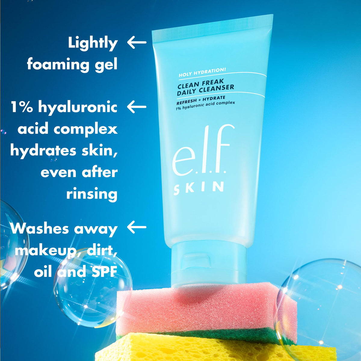 e.l.f. SKIN Clean Freak Daily Cleanser back view showing ingredient list